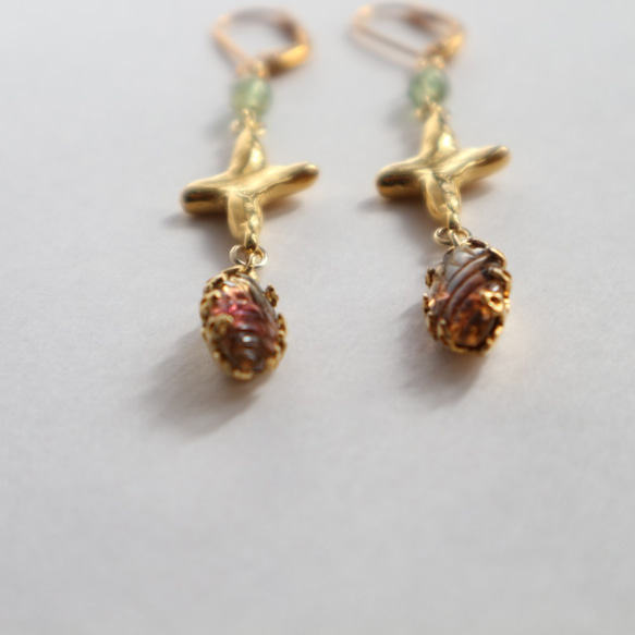 Vintage glass & Cross pierce(earring) 3枚目の画像