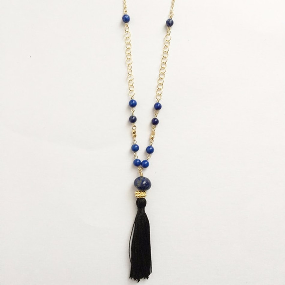 Lapis tassel necklace 第2張的照片
