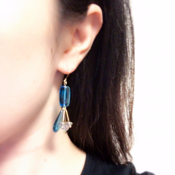 DANCING耳環大理石花紋（耳環）BLUE 第5張的照片