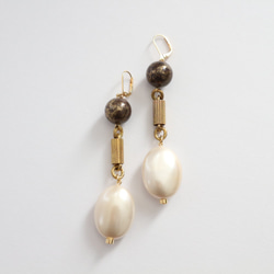 大珍珠，石耳環（耳環）C 第1張的照片