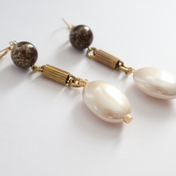 大珍珠，石耳環（耳環）C 第2張的照片