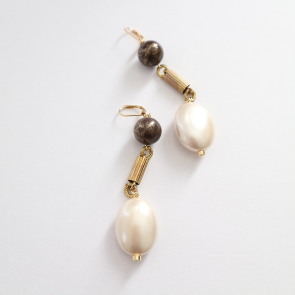 大珍珠，石耳環（耳環）C 第3張的照片