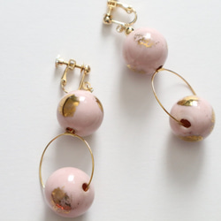 Vintage glass pink＆gold earring/pierce 2枚目の画像