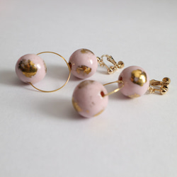Vintage glass pink＆gold earring/pierce 3枚目の画像