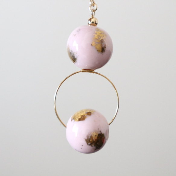Vintage glass pink＆gold earring/pierce 4枚目の画像