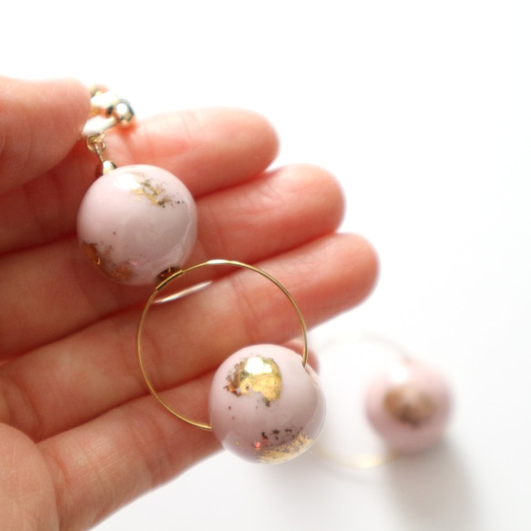 Vintage glass pink＆gold earring/pierce 5枚目の画像