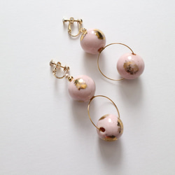 Vintage glass pink＆gold earring/pierce 7枚目の画像