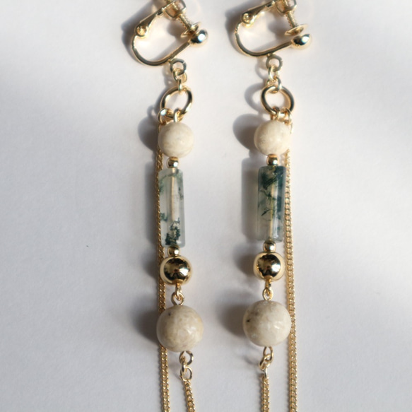 Stone＆Chain long earring(pierce) 2枚目の画像