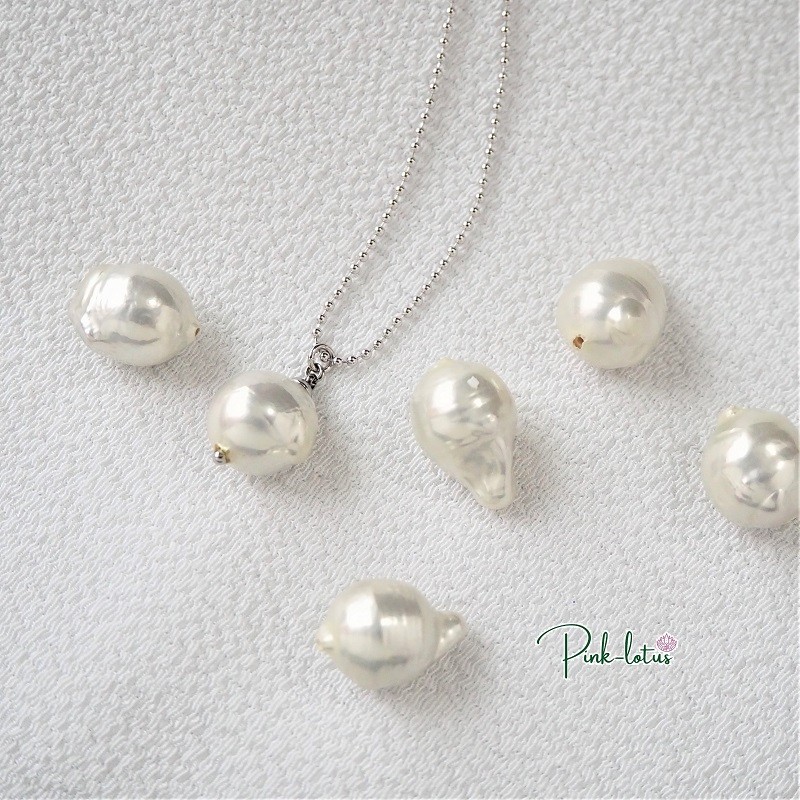 少し長め 大粒 淡水パール の シルバー ボールチェーン ネックレス 5,135円