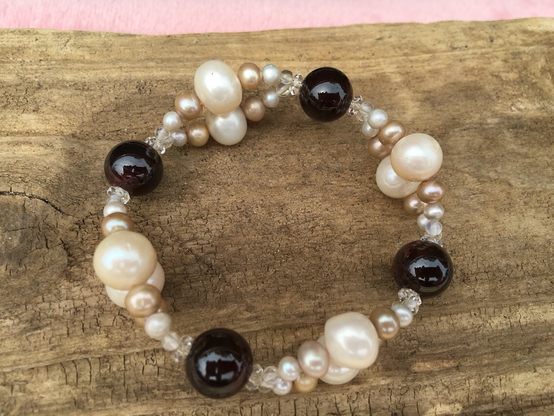 天然淡水パール オリジナル二連ブレスレット ガーネット