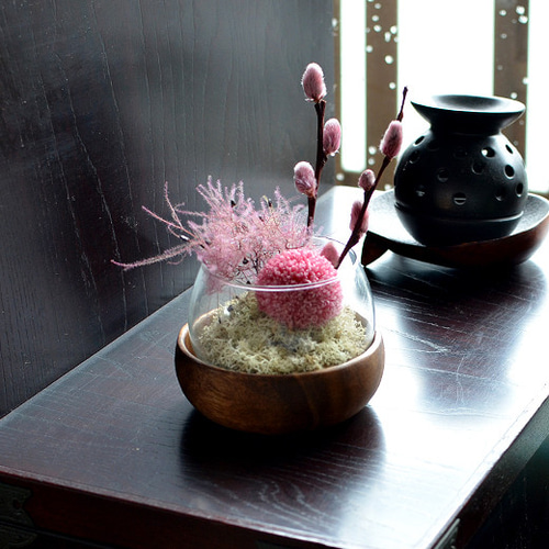 プリザーブドフラワーアレンジ ピンポンマム モス ネコヤナギ