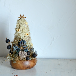木のぬくもり ホワイト ツリー プリザーブドフラワー トピアリー  ギフト 　クリスマス 1枚目の画像