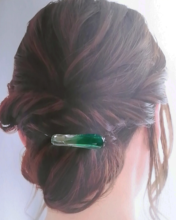 時尚：玻璃髮夾綠色 第2張的照片