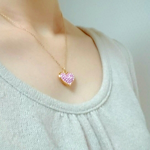 リバーシブル♪スワロフスキー♡ぷっくりハートのネックレス ピンク 