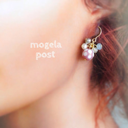 【14kgf】真珠とガラス♡水玉模様の耳飾り 2枚目の画像
