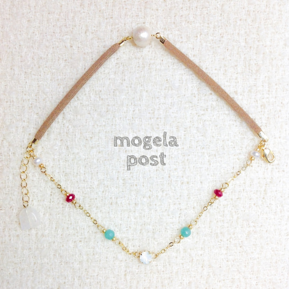 【限定♥︎SALE】コットンパール×ホワイトオパール♡moon stoneの2連ブレス 3枚目の画像