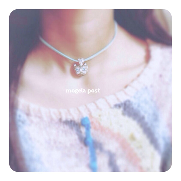 【SLV925】4way♡おひげnekoの首飾り♡gray×pastel blue 5枚目の画像