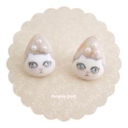 【再販】14kgf♡lady white catの耳飾り♡aquamarine color 7枚目の画像
