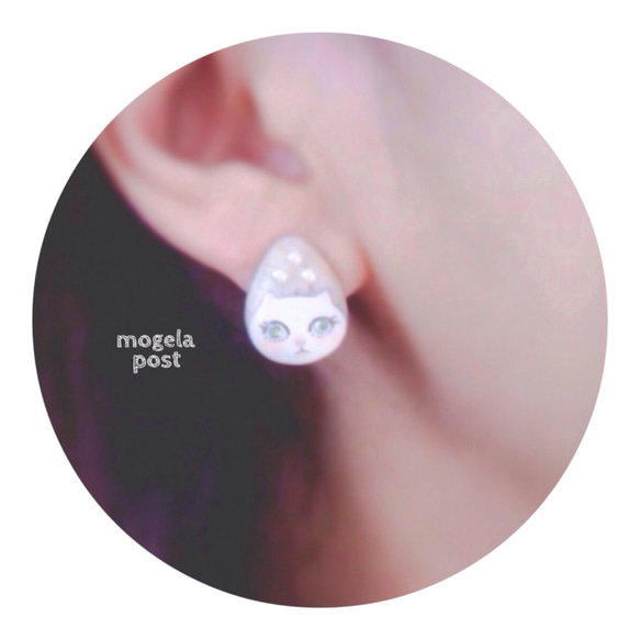 【再販】14kgf♡lady white catの耳飾り♡peridot color 4枚目の画像