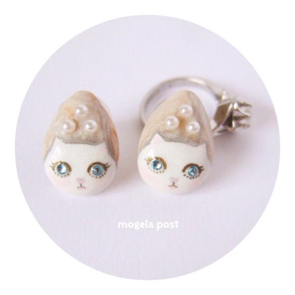 【再販】14kgf♡lady white catの耳飾り♡aquamarine color 3枚目の画像