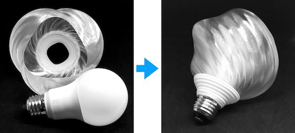 透明な LED電球カバー 横波模様の傘 直径 11cm 裸電球にかぶせる おしゃれに きらめくランプシェード V314 6枚目の画像
