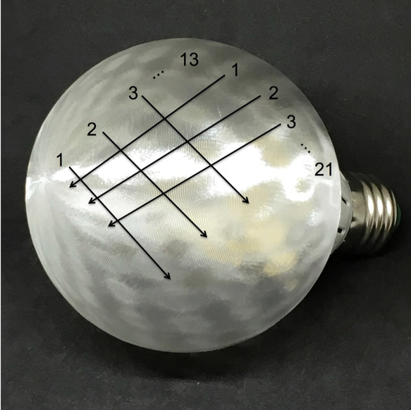 直径 10 cm フィボナッチ模様つきボールランプ (100 V 8 W 電球色 LED 電球 白熱灯 60 W 相当) 6枚目の画像