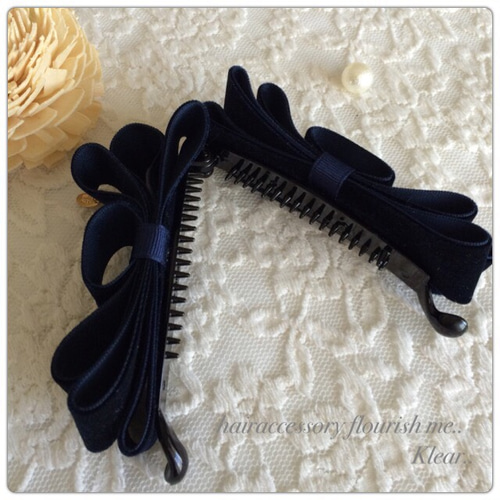 ベルベットリボン バナナクリップ ネイビー ヘアクリップ・バナナ 