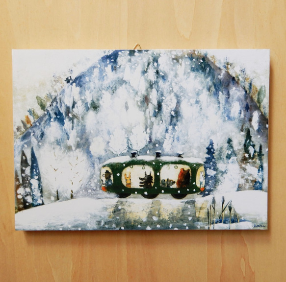 ＊雪の電車＊木製パネル 2枚目の画像