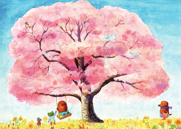 A4ポスター（額付き）　＊桜の下でお花見を＊ 2枚目の画像