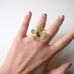 キューブ型ガラスドーム　指輪、フリーサイズ 4枚目の画像