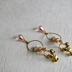 淡水珍珠與捷克玻璃流星粉紅香檳☆耳環 第2張的照片