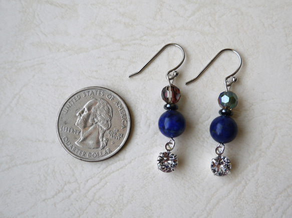 [銀郵]天青石和施華洛世奇水晶耳環簡單/耳環 第4張的照片