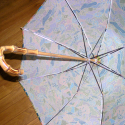 送料無料 絹交織 爽やか日傘　バンブーハンドル 未使用反から 4枚目の画像
