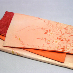素襖袋　化繊と正絹きものからリメイク　オレンジ 1枚目の画像