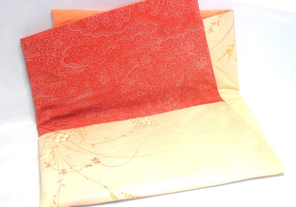 素襖袋　化繊と正絹きものからリメイク　オレンジ 2枚目の画像
