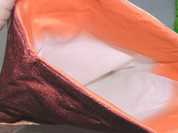 素襖袋　化繊と正絹きものからリメイク　オレンジ 6枚目の画像
