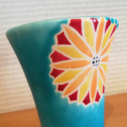 ひまわり花柄　フリーカップ　ターコイズブルー　トルコブルー 4枚目の画像