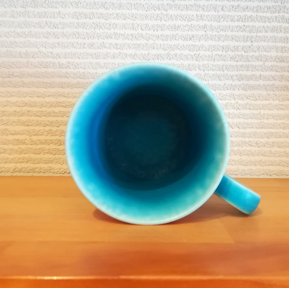 ひまわり花柄　マグカップ　ターコイズブルー　トルコブルー 5枚目の画像