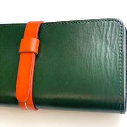 【訳ありセール】アルゼンチンレザー 2color 長財布 - Moss green× Orange - 3枚目の画像