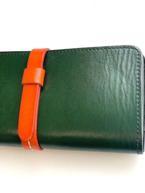 【訳ありセール】アルゼンチンレザー 2color 長財布 - Moss green× Orange - 3枚目の画像