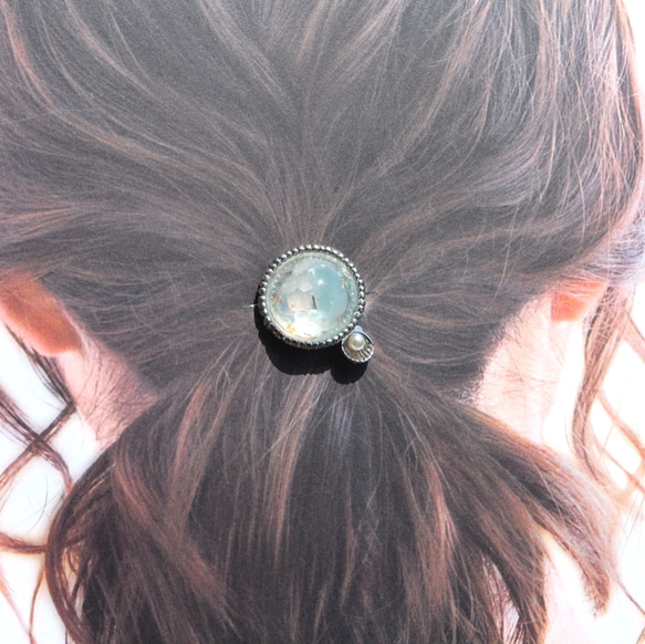 粉晶+海藍寶石+全息【石感】銀珠髮膠棕天然石力擊 第9張的照片
