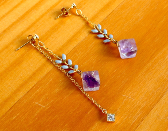 漂亮的♦︎紫水晶鑽石+水鑽鏈狀耳環 第1張的照片