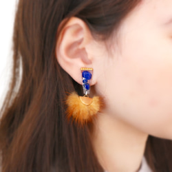 Gemougi-Fur♦︎青金石+水貂皮耳環Owaki型 第1張的照片