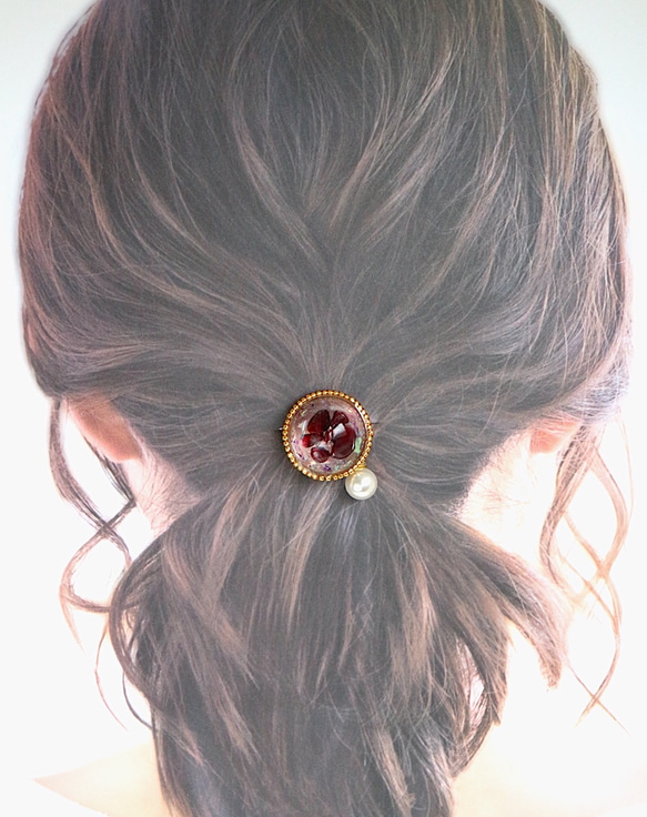 石榴石♢珠子+寶石♢全息樹脂金珠子髮帶黑色天然石二月生日石 第2張的照片