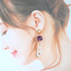 ♦ ︎鏈 + 寶石 ♦ ︎紫水晶 + 亞克力鍊式耳環 第1張的照片