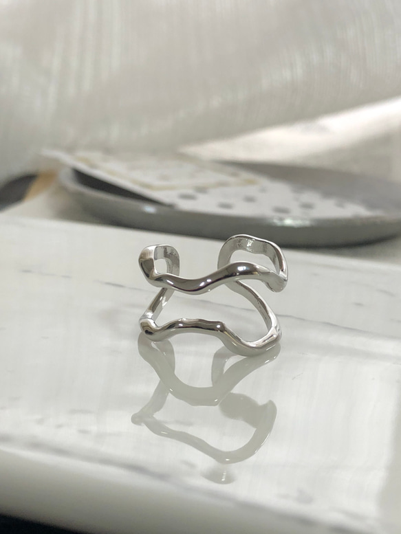 (1-37) design ring 1個　シルバーカラー　開口指輪 3枚目の画像