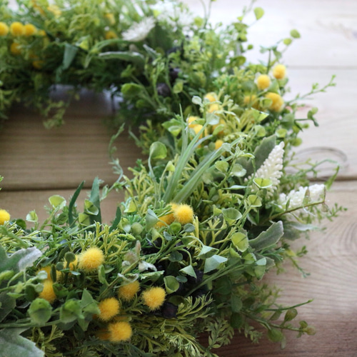 アーティフィシャルフラワーのリース ミモザ 32cm アートフラワー Bleu