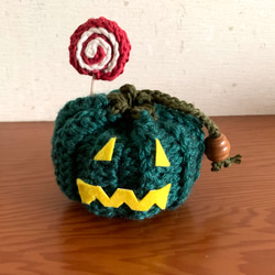 「送料無料」ハロウィンかぼちゃ・キャンディ・帽子/かぼちゃ巾着/グリーン 2枚目の画像