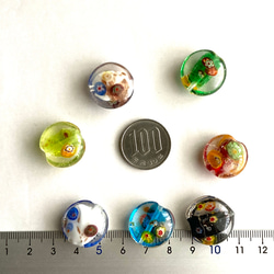 ３点以上送料無料：手作りミッレフィオーレ：ガラスビーズ：ぷっくりコイン型：ランダム10個 4枚目の画像