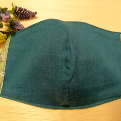 (受注製作)❬送料無料❭サイズ大きめ　立体綿マスク　ピスタチオグリーン花柄×ブルーグリーン 3枚目の画像